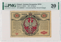 10 marek 1916 Generał Biletów - PMG 20 - RZADKI Dużej rzadkości odmiana 10 marek Generał z błędnie napisanym słowem 'Biletów' z dużej litery.&nbsp; Eg...