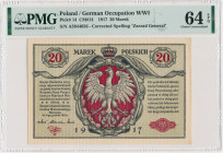 20 marek 1916 Generał - PMG 64 EPQ Typologicznie banknot rzadki w tak znakomitym stanie zachowania.&nbsp; Piękny egzemplarz z doskonale zachowaną, nat...