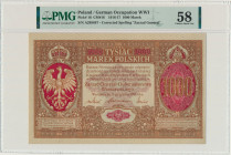 1.000 marek 1916 Generał - PMG 58 Banknot rzadki w kolekcjonerskich stanach zachowania. Dużej urody egzemplarz.&nbsp; Prawdopodobnie śladowo ugięty pr...
