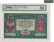 500 marek 1919 Dyrekcja - PMG 58 - znakomita nota Pierwszy polski banknot wydany przez Dyrekcję Polskiej Krajowej Kasy Pożyczkowej. W praktyce banknot...