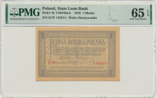1 marka 1919 - ICW - PMG 65 EPQ Drobna nieświeżość końcówki prawego, górnego narożnika.&nbsp; Banknot w stanie drukarskiej świeżości z solidną oceną o...