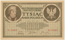 1.000 marek 1919 - bez serii - RZADKOŚĆ Jedna z najrzadszych odmian majowego tysiąca - bez serii poprzedzającą numeracje. Wszystkie znane, ładne egzem...
