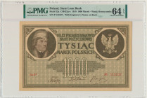 1.000 marek 1919 - Ser.P - PMG 64 EPQ Odmiana wydrukowana na papierze ze znakiem wodnym plastry miodu.&nbsp; Drobne niedoskonałości na narożnikach, re...