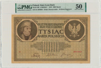 1.000 marek 1919 - IA - PMG 50 - NAJRZADSZA Najrzadsza odmiana tysiąc marek z emisji majowo-lutowej.&nbsp; Banknot nadal nieodnotowany w stanie emisyj...