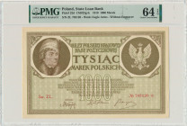 1.000 marek 1919 - Ser. ZL - PMG 64 EPQ - numeracja wąska Odmiana wydrukowana na białym papierze ze znakiem wodnym 'orły'. Wariant z małą literą S i w...