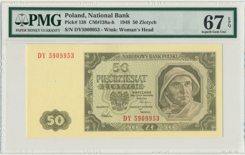50 złotych 1948 - DY - PMG 67 EPQ Lepsza seria pochodząca z rzeczywistego obiegu...