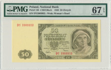 50 złotych 1948 - DY - PMG 67 EPQ Lepsza seria pochodząca z rzeczywistego obiegu.&nbsp; Emisyjny stan zachowania.&nbsp; Druga najwyższa nota w rejestr...