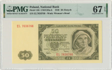 50 złotych 1948 - EL - PMG 67 EPQ Seria pochodząca z puli zapasów NBP. Wyśmienity egzemplarz. Druga najwyższa nota w rejestrze PMG. Reference: Miłczak...