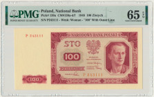100 złotych 1948 - P - PMG 65 EPQ - PIĘKNY I RZADKI Poszukiwana seria jednoliterowa w reprezentatywnym stanie zachowania. Odmiana niezwykle rzadka w p...