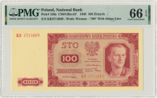 100 złotych 1948 - KR - PMG 66 EPQ Seria pochodząca z puli zapasów NBP. Emisyjny stan zachowania. Reference: Miłczak 139ff
Grade: PMG 66 EPQ 

Pola...
