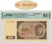 500 złotych 1948 - BG 0000006 - PMG 63 EPQ - WZÓR JAROSZEWICZA Rzadki wzór tzw. wzór Jaroszewicza z charakterystycznie niską jednocyfrową numeracją, s...