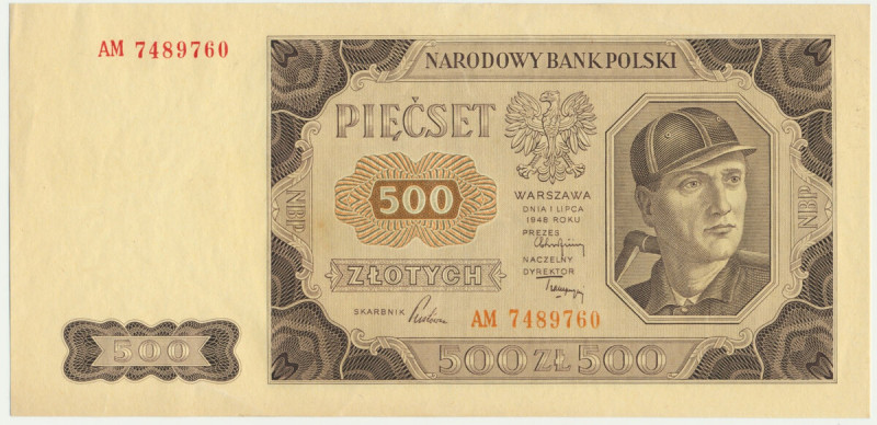 500 złotych 1948 - AM - &nbsp; Rzadka seria, niepochodząca z zapasów NBP.&nbsp; ...