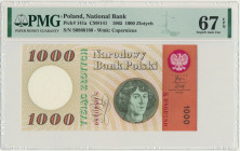 1.000 złotych 1965 - S - PMG 67 EPQ Seria pochodząca z zapasów bankowych. Emisyjny stan zachowania.&nbsp; Druga najwyższa nota w rejestrze PMG. Refere...