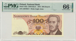 100 złotych 1975 - A - PMG 66 EPQ Rzadka seria A.&nbsp; Emisyjny stan zachowania. Reference: Miłczak 143a
Grade: PMG 66 EPQ 

PolandPOLAND POLEN Po...