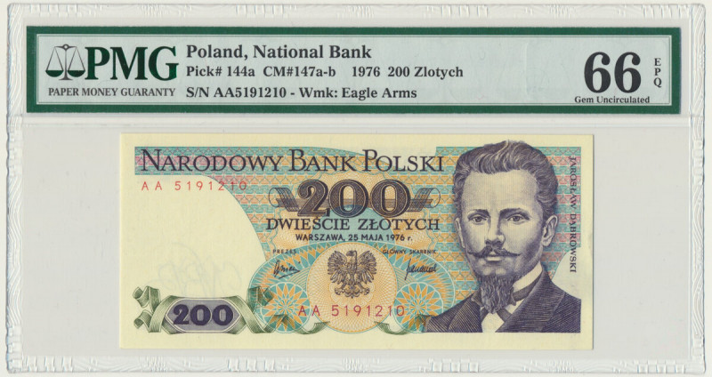 200 złotych 1976 - AA - PMG 66 EPQ - RZADKA Jedna z najrzadszych serii małego PR...