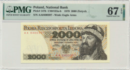 2.000 złotych 1979 - AA - PMG 67 EPQ Lubiana seria AA.&nbsp; Wysoka nota od PMG. Reference: Miłczak 155b
Grade: PMG 67 EPQ 

POLAND POLEN Poland Po...