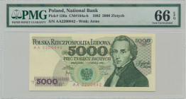 5.000 złotych 1982 - AA - PMG 66 EPQ Pierwsza seria AA.&nbsp; Emisyjny stan zachowania. Reference: Miłczak 164b
Grade: PMG 66 EPQ 

POLAND POLEN Po...
