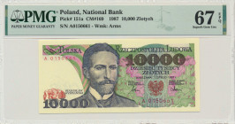 10.000 złotych 1987 - A - PMG 67 EPQ Pierwsza seria A.&nbsp; Emisyjny stan zachowania. Reference: Miłczak 169
Grade: PMG 67 EPQ 

POLAND POLEN Pola...