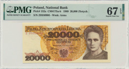 20.000 złotych 1989 - Z - PMG 67 EPQ - RZADKA Rzadka, ostatnia seria. Emisyjny stan zachowania. Reference: Miłczak 175b
Grade: PMG 67 EPQ 2-ga nota ...