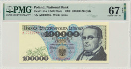 100.000 złotych 1990 - A - PMG 67 EPQ Rzadka, pierwsza seria A.&nbsp; Emisyjny stan zachowania. Reference: Miłczak 178b
Grade: PMG 67 EPQ 

POLAND ...