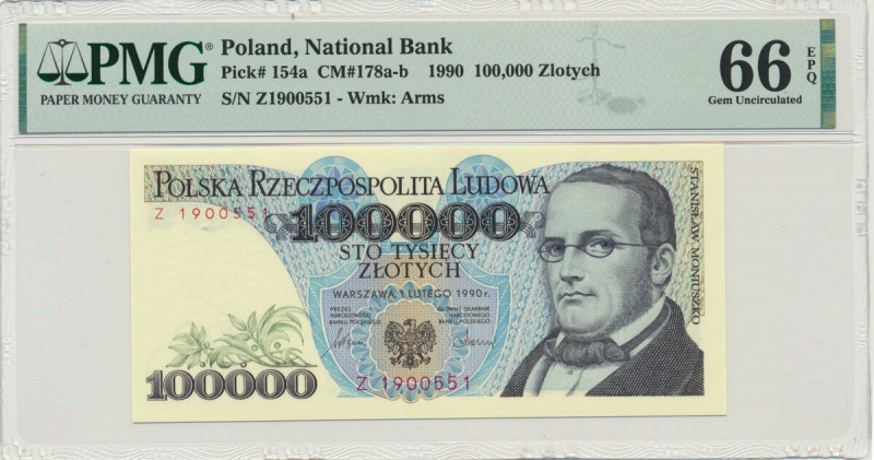 100.000 złotych 1990 - Z - PMG 66 EPQ Dużej rzadkości, ostatnia seria jednoliter...