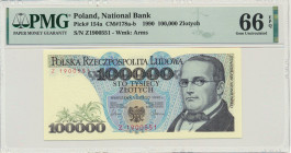 100.000 złotych 1990 - Z - PMG 66 EPQ Dużej rzadkości, ostatnia seria jednoliterowa.&nbsp; Emisyjny stan zachowania.&nbsp; Reference: Miłczak 178aa
G...