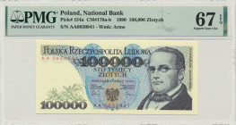100.000 złotych 1990 - AA - PMG 67 EPQ Pierwsza seria dwuliterowa.&nbsp; Emisyjny stan zachowania.&nbsp; Reference: Miłczak 178b
Grade: PMG 67 EPQ 
...
