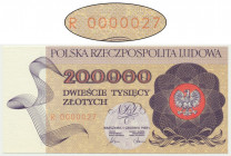 200.000 złotych 1989 - R 0000027 - niski numer seryjny Niski dwucyfrowy numer seryjny. Emisyjny stan zachowania.
Reference: Miłczak 177
Grade: UNC ...