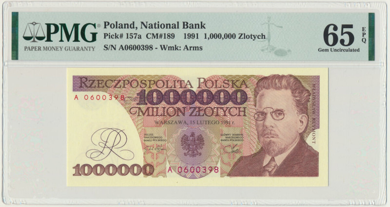 1 milion złotych 1991 - A - PMG 65 EPQ Lubiana i poszukiwana pierwsza seria A z ...