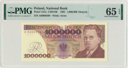 1 milion złotych 1991 - A - PMG 65 EPQ Lubiana i poszukiwana pierwsza seria A z zerem z przodu. Emisyjny stan zachowania. Reference: Miłczak 189a
Gra...