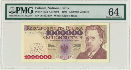 1 milion złotych 1993 - A - PMG 64 Rzadsza seria, która nie znalazła się w albumach NBP. Rocznik '93 występuje wielokrotnie rzadziej w serii 'A' niż r...