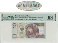 10 złotych 1994 - AC - PMG 68 EPQ - rzadka seria Bardzo rzadka seria AC z pierwszego rocznika 1994, która nie była masowo odkładana jak pierwsza seria...