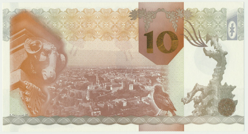 PWPW, Kraków (2010) - AA - duża cyfra 10, panorama brązowa - Wariant z holograme...