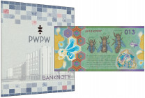 PWPW, Pszczoła (2013) - JK - w nietypowym folderze 'Banknoty' Pierwszy, w pełni polimerowy banknot testowy PWPW. W komplecie z nietypowym folderem 'Ba...