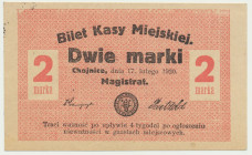 Chojnice, 2 marki 1920 - 'marka' - RZADKI I PIĘKNY Na rewersie pieczęć D - z głową byka w tarczy i napisem 'MAGISTRAT DER STADT KONITZ I.WPR' w otoku....