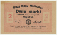 Chojnice, 2 marki 1920 - 'marki' Oznaczenie nominału jako 'marki'. Wysokość cyfr 9,5 mm. Na rewersie pieczęć (F) Reference: Podczaski W-006.G.2.a
Gra...