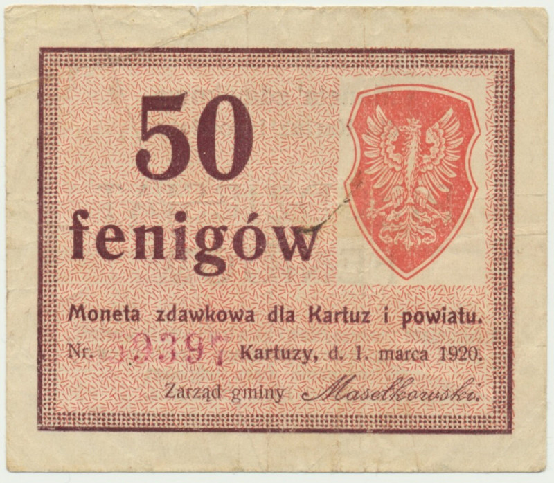 Kartuzy, 50 fenigów 1920 Reference: Podczaski W-022.1
Grade: VF 

NOTGELDS | ...
