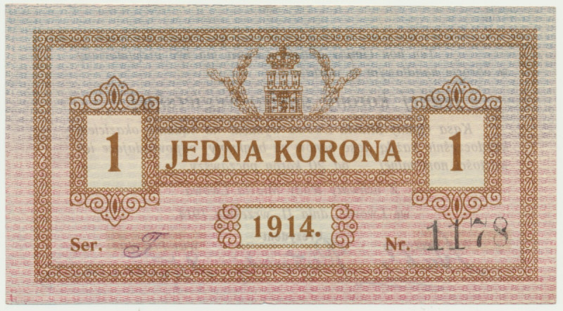 Lwów, 1 korona 1914 - Ser. J Pięknie zachowane.&nbsp; Zanikające ugięcie ukośne....