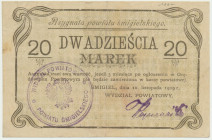 Śmigiel, 20 marek 1919 - najwyższy nominał emisji - RZADKOŚĆ Rzadki bon o ładnej prezencji. Cena amatorska w Podczaskim Reference: Podczaski P-210.B.6...