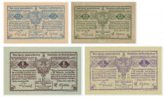 Tychy, 25 fenigów - 2 marki 1921 (4szt.) Pięknie zachowane. 
Grade: AU/UNC 

NOTGELDS | Emergency Paper Money Poland Polen | Polish language