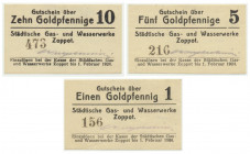 Sopot Städtische Gas- und Wasserwerke, zestaw 1, 5 i 10 goldpfennig - OGROMNA RZADKOŚĆ Zestaw bardzo rzadkich bonów w znakomitych stanach zachowania. ...