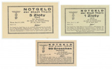 Thorn (Toruń), zestaw 50 groszy, 1 i 5 złotych 1939 (3szt.) &nbsp; Reference: Podczaski D-034.B
Grade: AU/UNC 

NOTGELDS | Emergency Paper Money Po...