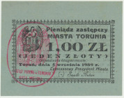Toruń, 1 złoty 1939 - RZADKI Reference: Podczaski D-034.A.1.a
Grade: UNC 

NOTGELDS | Emergency Paper Money Poland Polen