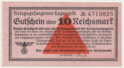 Germany, Kriegsgefangen Lagergeld - Oberkommando der Wehrmacht - 10 mark (1939-45) &nbsp;
Najrzadszy nominał 10 markowy.&nbsp; Reference: Rosenberg 5...