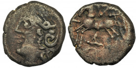 Gaul, Lingones, Denarius KALETEDOY Gaul

Celts Lingones, Denarius KALETEDOY 80-50 BC

Obverse: stylized head in a helmet facing left (modeled on R...