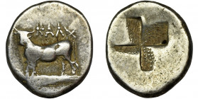 Greece, Bithynia, Calchedon, Drachm Greece

Bithynia, Calchedon, Drachm 340-320 BC

Obverse: bull standing left, above ΚΑΛΧ

Reverse: concave sq...