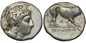 Greece, Lucania, Velia, Didrachm Greece

Lucania, Velia, Nomos 340-334 BC

Obverse: head of Athena facing right in a helmet decorated with a griff...