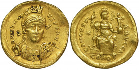 Roman Imperial, Honorius, Solidus Roman Imperial

Honorius (393-423), Solidus 402-403, Constantinople mint

Awers: pearl-diademed, helmeted and cu...