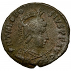 Roman Imperial, Theodosius II, Follis - RARE Rare follis of Theodosius I with a helmet on his head and a gallery on the reverse. Roman Imperial Theodo...