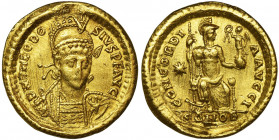 Roman Imperial, Theodosius II, Solidus Roman Imperial

Theodosius II (408–450), Solidus, Constantinople mint

Obverse: helmeted, three-quarter fac...